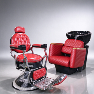 Vintage Red Tufted <b>Barber</b> Chair and Shampoo Chair <b>Set</b> Luxury Hydraulic Reclining <b>Barber</b> Chair with Black Ceramic Bowl Shampoo Ch - Product Image 1