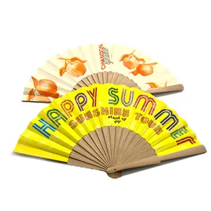 Promotional Gift Hand Fan Logo Bamboo Portable Custom Printed Folding Advertising Brand Summer Business Folk Handmade Painting