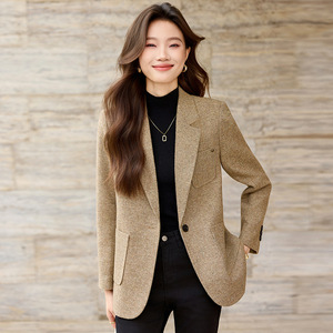 Women's Wool Blazer Jacket Solid Color Thickened Slim Fit Professional Style Autumn Winter Coat - Product Image 1