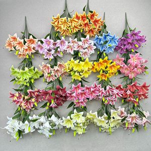Bouquet de lys en soie réaliste 3D Queyiyi Flowers, 9 têtes, fleur artificielle pour mariage, décoration intérieure, accessoires de photographie - Product Image 4