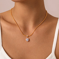 Collier pendentif ovale en zircon pour femme, en acier inoxydable, inaltérable, bijoux de mode pour le quotidien