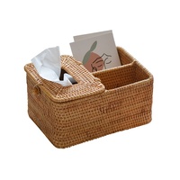 Boîte de rangement en rotin tressé, entièrement faite à la main, organiseur de table basse, support pour télécommande et téléphone, en bois massif, carrée