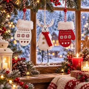 Décorations de Noël nordiques : Pendentifs suspendus en bois en forme de renne et de gant, pour la maison et les fêtes - Product Image 3