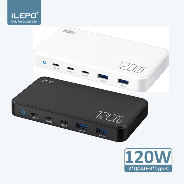 IN Stock GaN 120W Charger Fast Charging for Laptop 6 Ports USB Type C PD Charger Quick Charge 3.0 USB Desktop Charger for Phone