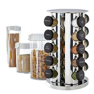 Support rotatif en acier inoxydable pour épices étagère à condiments ensemble de pots d'assaisonnement support de rangement de cuisine à vendre - Product Image 3