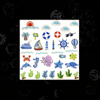 Mini Patch Brodé Écologique en PVC Thème Marin, Motifs Nuage, Fleur, Cocotier, Bouée de Bain, Bateau, avec Dos Thermocollant, pour Étiquette de Bagage
