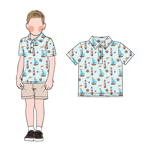 Lo más nuevo, lindo estampado de dibujos animados, opciones multicolores, escote con cuello que absorbe la humedad, 3 botones de madera, camiseta <span class=keywords><strong>Polo</strong></span> de manga corta para niño - Product Image 3