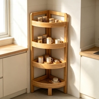 Étagère d'angle multifonctionnelle autoportante en bambou à 4 niveaux pour salon, chambre, cuisine, salle de bain