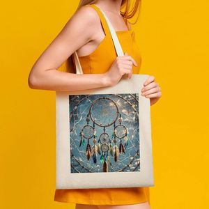 Dream Catcher Canvas Tote <b>Bag</b> with Handles Reusable Grocery Shopping <b>Bags</b> <b>Foldable</b> Handbag Shoulder <b>Bags</b> - Product Image 3
