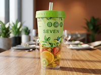 Gobelet jetable en plastique à paroi simple pour thé au citron et thé au lait avec couvercle pour boissons froides, design fileté et rayé