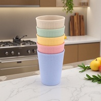 Gobelets écologiques réutilisables en paille de blé à rayures verticales, pour boire directement, résistants à l'eau bouillante, sans BPA, compatibles lave-vaisselle, pour le camping