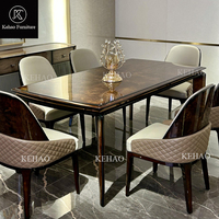 Meubles de maison de luxe ensemble de dîner en cuir moderne rectangulaire ensemble de table à manger en placage de bois ensemble de chaises de salle à manger 6 places