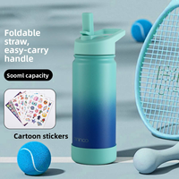 Bouteille d'eau portable de sport pour enfants avec paille, motif dégradé, style américain, en acier inoxydable 304