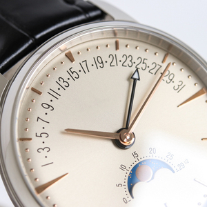 Montre élégante de qualité supérieure avec fonction phases de lune, boîtier en acier inoxydable blanc, bracelet en <span class=keywords><strong>cuir</strong></span> véritable, unisexe, mode sport, résistante à l'eau - Product Image 3