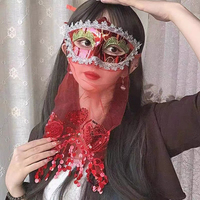 Masque de mascarade en voile de forme personnalisée, masque demi-visage découpé avec logo, vente en gros, pour festival, merchandising de fans, accessoire de scène, en vrac