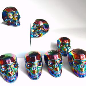 Wholesale polished Bohemian-style Titanium Aura Obsidian <b>Skulls</b> Aura Stone <b>Skulls</b> Carving For unique home decor and holiday <b>gift</b> - Product Image 6