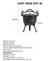 Pot en fonte noire avec poignée et couvercle, à trois pieds, pour le camping en plein air, écologique, capacité >5L
