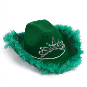 Sombrero de vaquero rosa con ala ancha y <span class=keywords><strong>plumas</strong></span>, de tela no tejida, para graduaciones y fiestas de San Valentín - Product Image 6