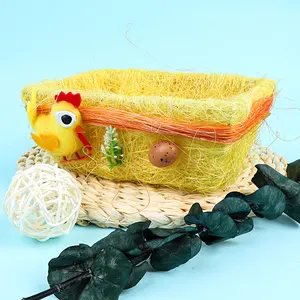 复活节亚麻线编织方碗鸡蛋小鸡巢鸡舍套装创意装饰复活节放蛋碗装饰存取器