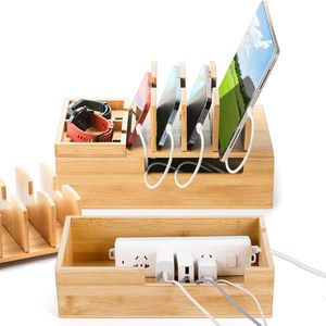 Bamboo Charging <b>Stand</b> Storage Rack 5 Tier Desktop Organizer <b>For</b> Phones <b>Tablets</b> Watches Natural Wood Color - Product Image 2
