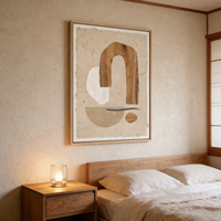 Décoration murale minimaliste Wabi-Sabi, nature morte à l'huile sur toile, faite à la main, tons neutres, formes organiques texturées, design moderne pour la maison, Japandi