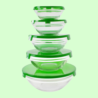 Cadeaux pour la fête des mères, ensemble de 5 saladiers en verre avec couvercles hermétiques, empilables, multi-tailles, design classique, verre + PP