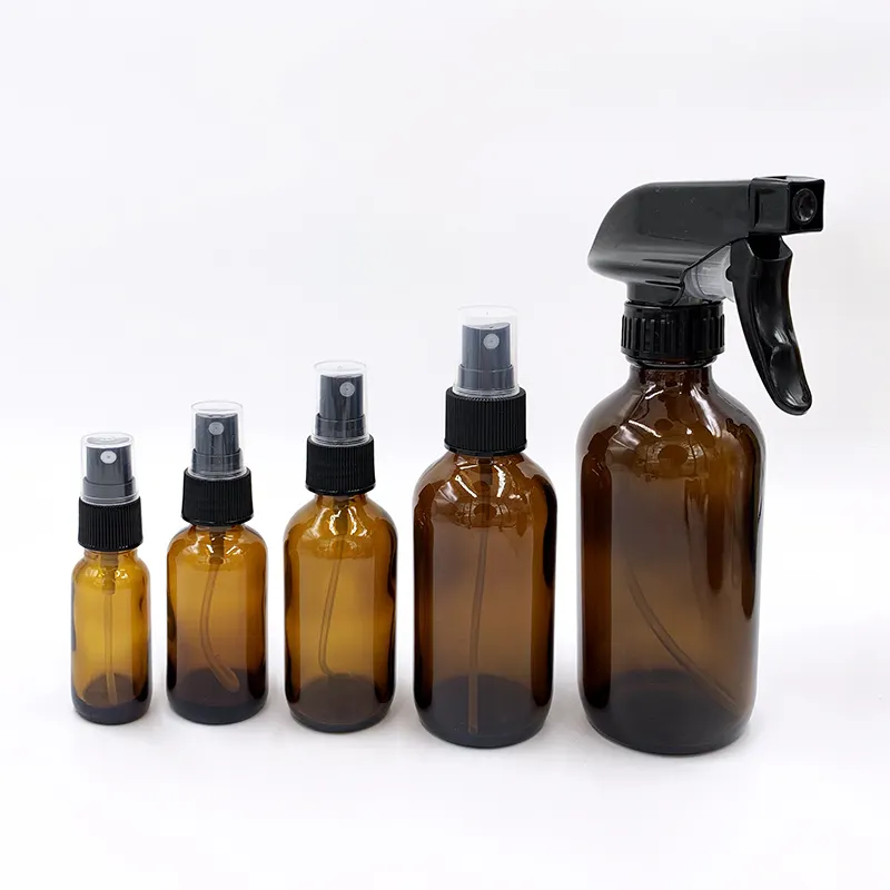 2/4 oz 8oz clear 500 ml boston bottle with metal cap top diffuser 60 amber 16oz 250ml 4oz glass spray bottles 500ml with spray