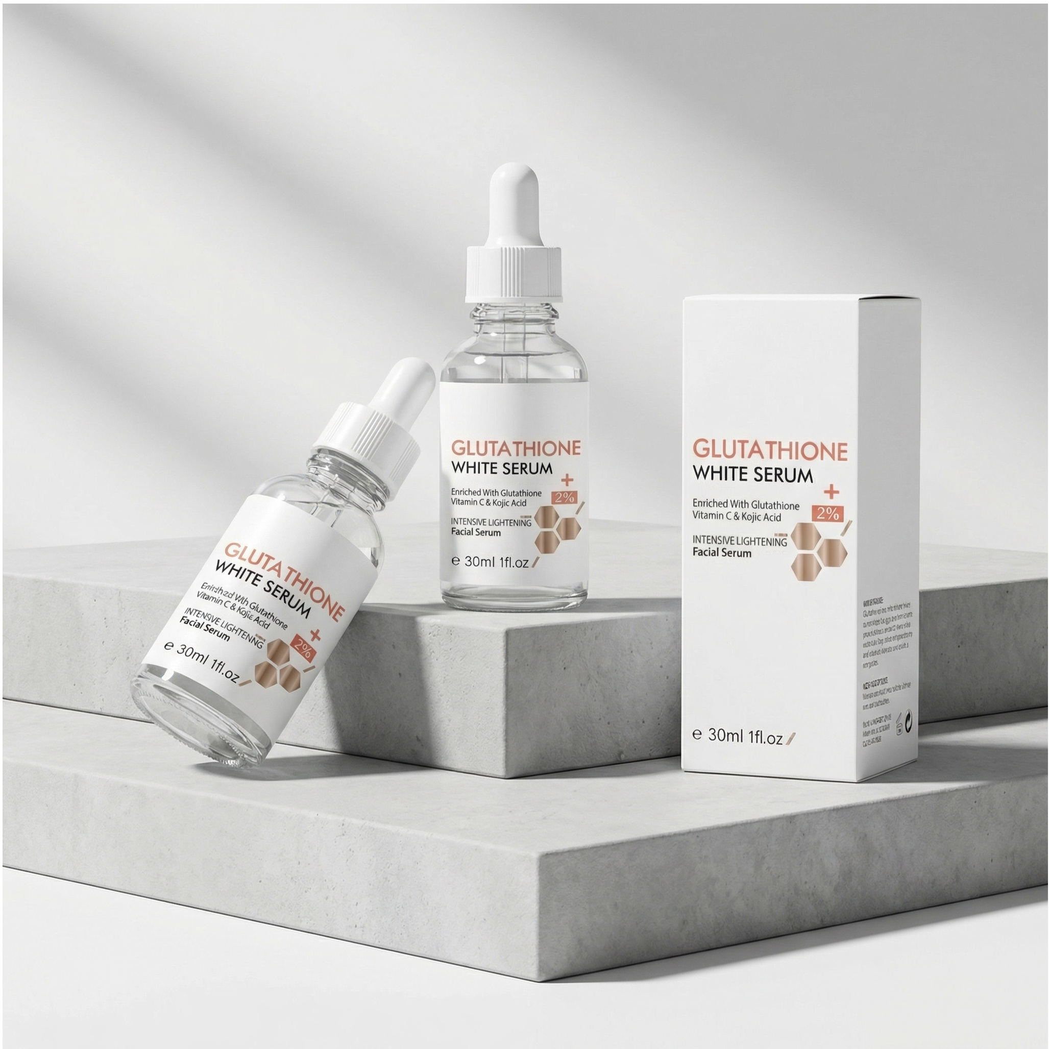30ml Glutathione White Serum for Intensive Lightening, Vitamin C & Kojic Acid Facial Serum for Fast-Acting Dark Spot Removal