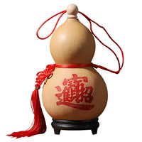 Ornement suspendu en calebasse naturelle, style bouddhiste, avec tête de dragon gravée, pièces des cinq empereurs, nœud chinois et pompon, pour la fortune et la prospérité