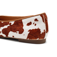 Ballerines légères et souples en cuir véritable à imprimé vache avec nœud pour femme – Printemps, été, automne