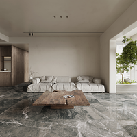 Carrelage en porcelaine brillant effet marbre gris Luna 600x1200mm, facile à nettoyer, imperméable, antidérapant pour sol, mur, salle de bain, salon, hôtel