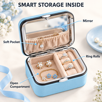 Boîte à bijoux de voyage rectangulaire personnalisée en cuir PU, doublure en velours doux, organiseur de bijoux portable, étui de rangement avec miroir en métal