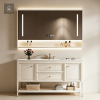 Meuble de salle de bain personnalisé XINGRUO avec miroir LED intelligent, meuble de rangement moderne de luxe à lavabo unique pour hôtels et salles de bain résidentielles