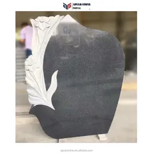 Lápide de granito preto personalizada de fábrica Apulostone lápide de pedra para cemitério e monumento grave