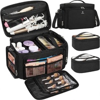 Trousse de Maquillage Portable Grande Taille TANTO en Tissu Éponge avec Fermeture Éclair, 2 Pochettes Amovibles et Séparateurs Détachables pour Voyage et Rangement de Produits de Beauté