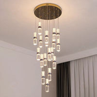 Lustre moderne en cristal doré de luxe pour hôtel, villa duplex, plafond haut, sur mesure avec longues suspensions pour escalier