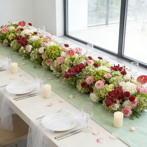 DKB Chemin de table floral en soie personnalisé de haute qualité, décoration moderne pour allée de mariage et arche, chemin de table en fleurs artificielles - Product Image 1