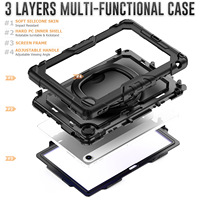 Housse de tablette tendance et portable, promotionnelle, 3 couches PC+TPU, protection robuste à 360°, antichoc, avec support anneau pour tablette 10.1