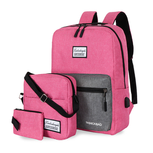New Latest Design Waterproof Anti-Theft Geometric Business <b>Laptop</b> Backpack USB Charging Large Capacity 3 Piece Set Oxford - Product Image 2