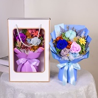 Bouquet de fleurs préservées, rose éternelle, arrangement de fleurs séchées multicolores, LED, longue durée, 3-5 ans, Saint-Valentin, fête des mères