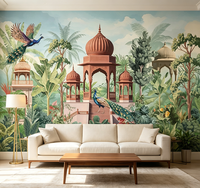 Papier peint mural tropical personnalisé avec paon, style rétro, pour la décoration des murs de palais, de pavillons, d'hôtels, de resorts et de spas