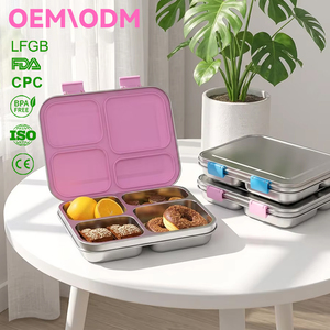 Boîte à bento portable en acier inoxydable pour enfants, multi-compartiments, anti-fuite, sans BPA, qualité alimentaire, service OEM ODM avec logo personnalisé - Product Image 1
