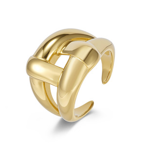 Geometric Fashion <b>Ring</b> Steel Gold Wide Band Women's Party Jewelry - Product Image 1