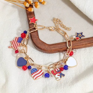 American Independence Day USA Flag Jewelry Sets for Women ,Holiday Colorful Enamel Heart Pentagram Pendant Earrings <b>Bracelet</b> - Product Image 1