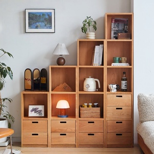 Mueble de Almacenamiento Modular Minimalista Moderno de Madera Maciza con Estantes Abiertos y Cajones, Librería de Combinación Libre para Sala de Estudio - Product Image 2