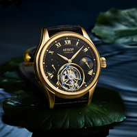 Envío Directo de Reloj Tourbillon para Hombre, con Disco de Piedra, Cristal Mineral, Correa de Cuero de 22 mm, Reloj Mecánico Hangzhou, Resistente al Agua, de Lujo