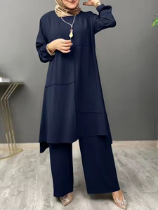 Ropa deportiva urbana de dos piezas para mujeres musulmanas, camisa elegante con mangas abullonadas, pantalones anchos a la moda. - Product Image 5