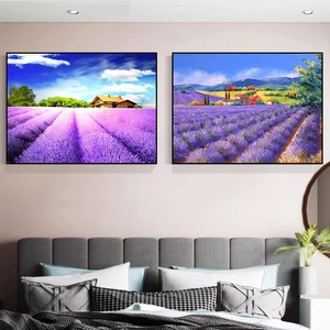 Peinture de décoration de tête de lit d'hôtel, peinture murale moderne et simple à suspendre, peinture murale de paysage violet <span class=keywords><strong>lavande</strong></span> - Product Image 1