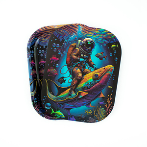 Custom Square Astronaut Metal <strong>Rolling</strong> Tray with Lid Serving &amp; Storage Set - Product Image 3
