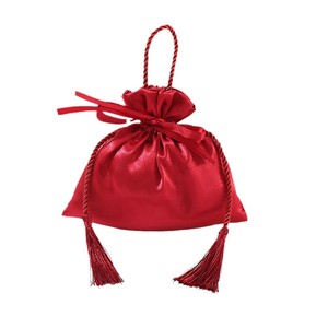 Sacs cadeaux en satin de style chinois 16x16 cm avec cordon et pompons pour emballage de bonbons et d'œufs de mariage - Product Image 5
